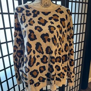 H&M Leopard Print Crew Neck Sweater - Brown and Black